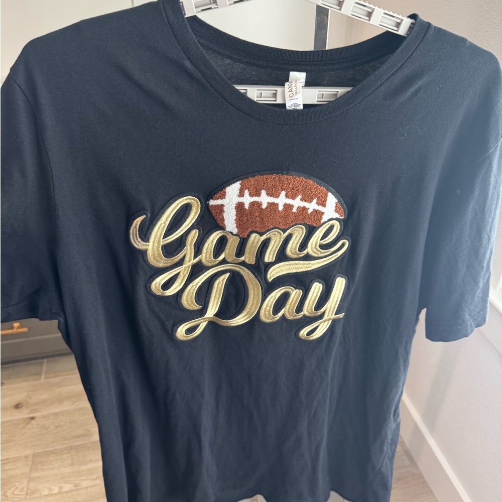 Black & Gold Football Game Day Shirt-Chenille Game Day Patch Shirt- Size 2XL EUC